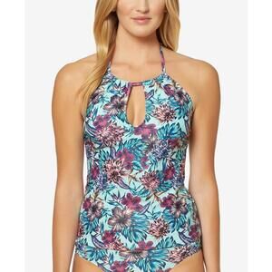 Jessica Simpson Womens Printed High-Neck Keyhole Tankini Top Size S